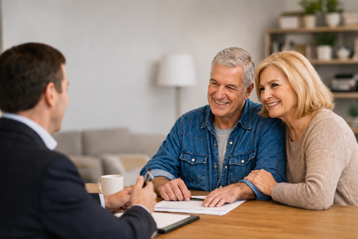 Couple smiling with their A&S mortgage advisor